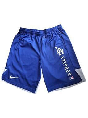 NIKE Dri-Fit LA DODGERS athletic shorts blue grey elastic waist mens medium